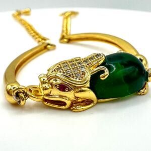 Chinese gold plated Naga green glass cubic zirconia real ruby Buddhist bracelet